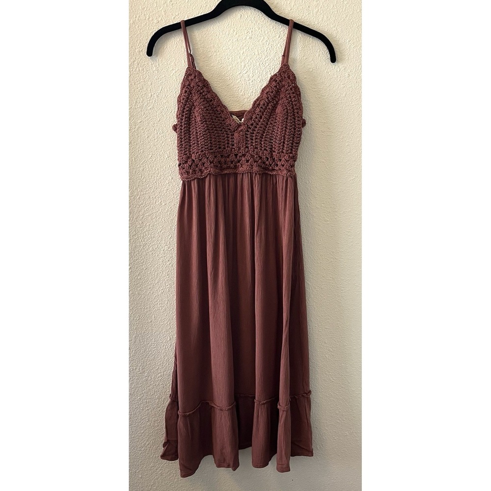 Indulge In Style Womens Midi Dress Size L(Fits Smaller) Crochet Mauve Boho Hippy